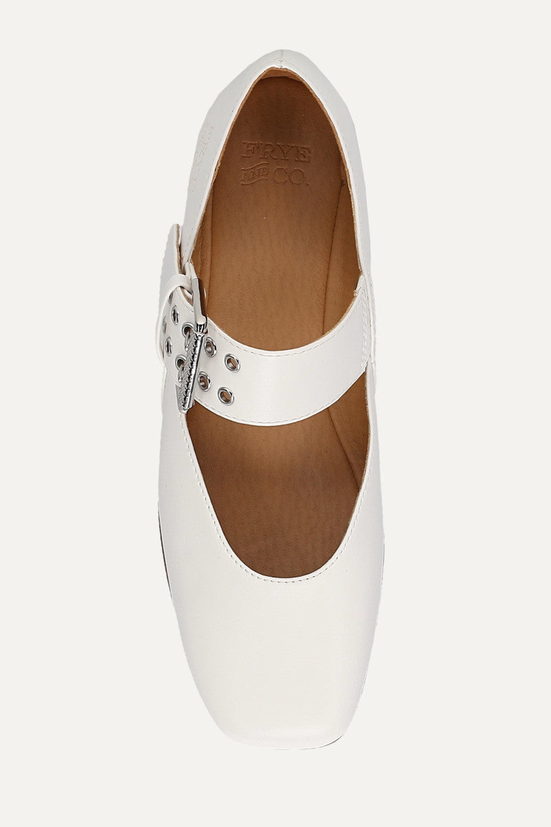 Elvie Double Prong Mary Jane - White - Top Down