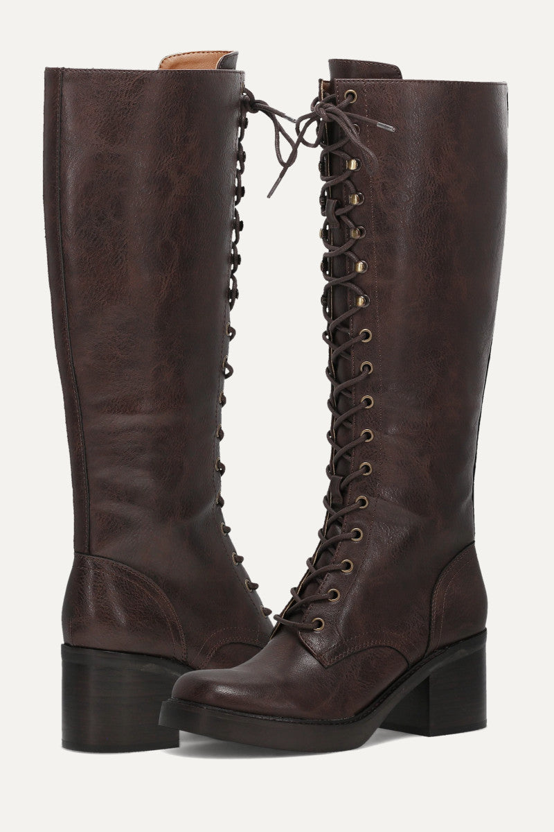 Fynn Knee High Lace Up - Dark Brown - Pair