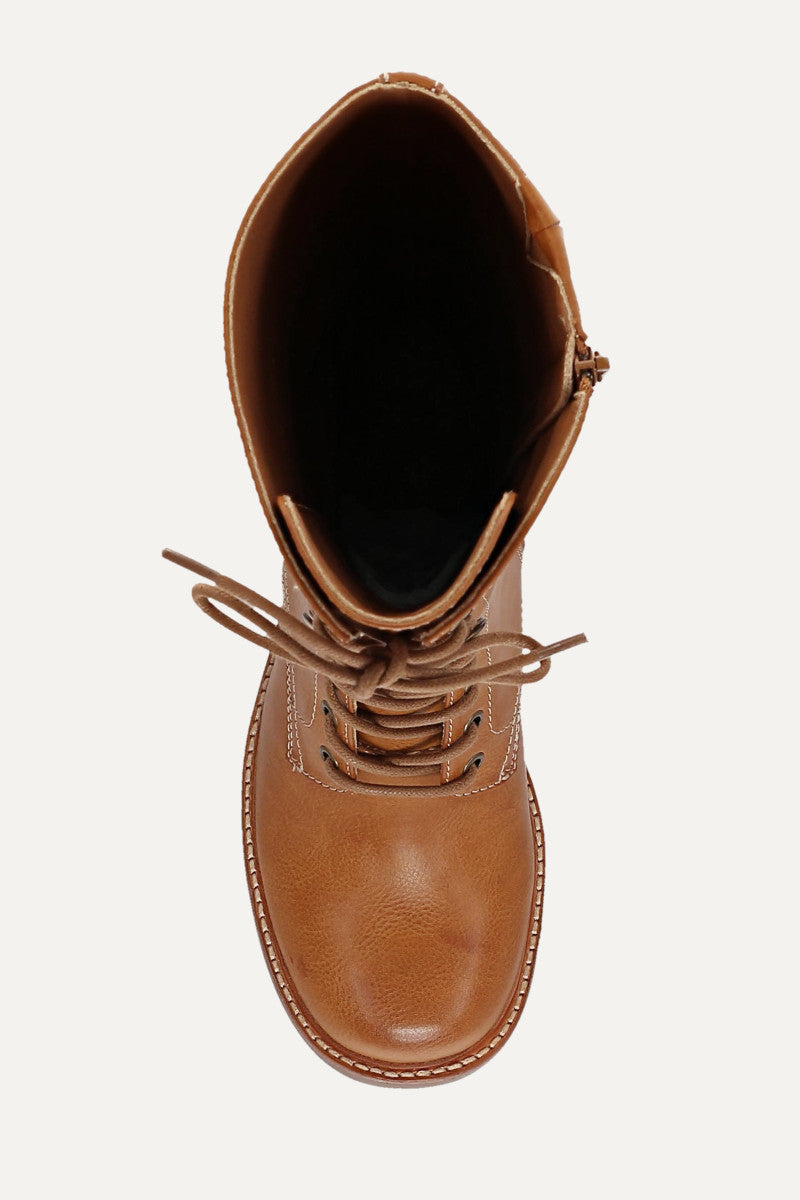 Fynn Knee High Lace Up - Retro Tan - Top Down