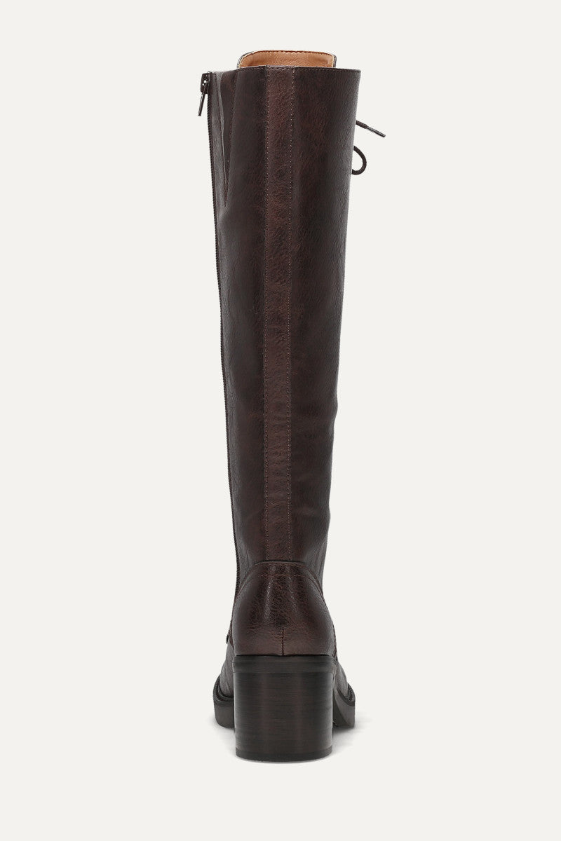 Fynn Knee High Lace Up - Dark Brown - Back