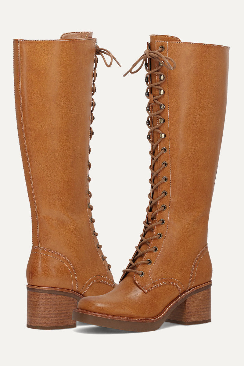 Fynn Knee High Lace Up - Retro Tan - Pair
