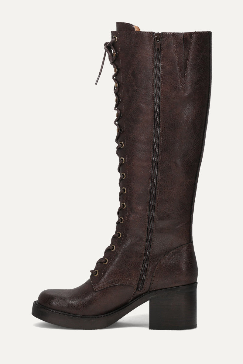 Fynn Knee High Lace Up - Dark Brown - Inside