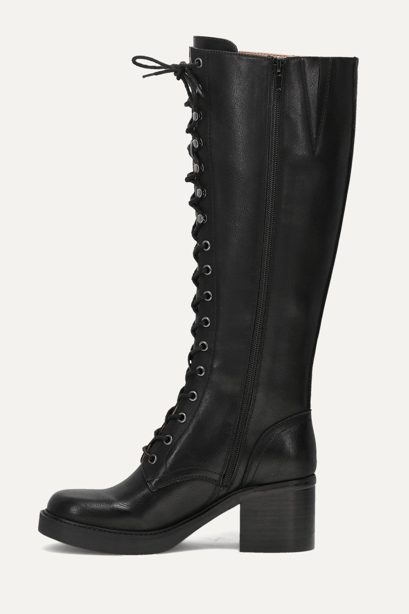 Fynn Knee High Lace Up - Black - Inside