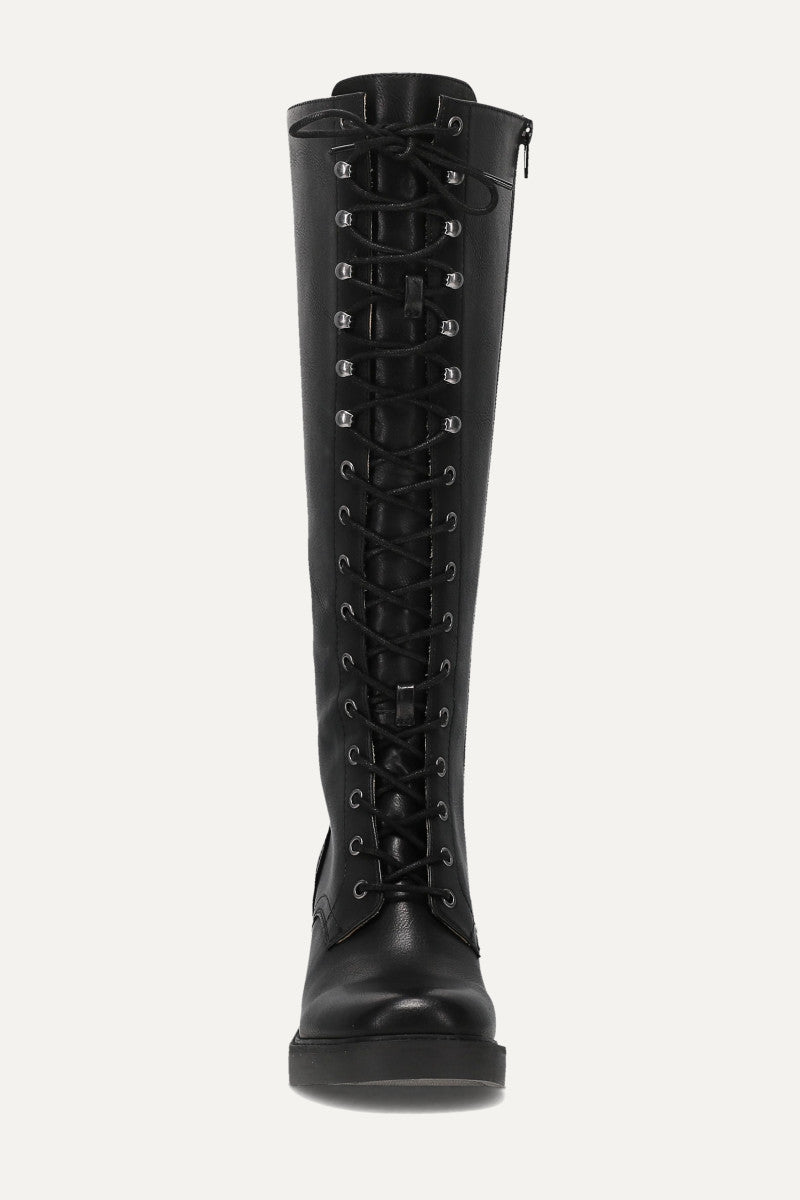 Fynn Knee High Lace Up - Black - Front