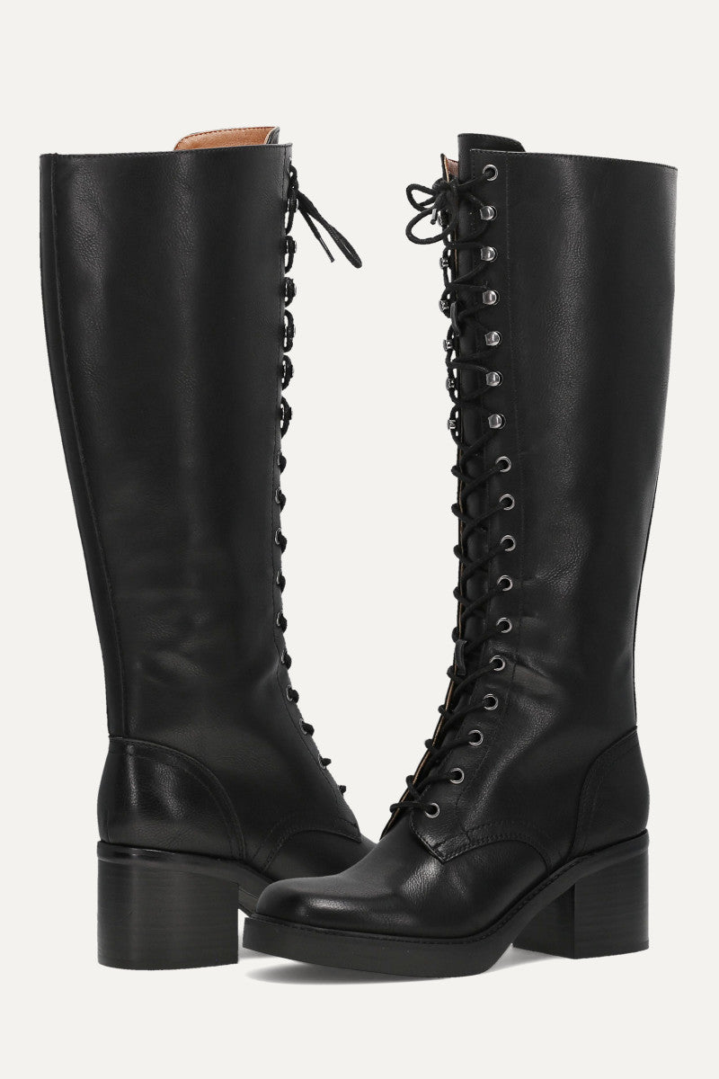 Fynn Knee High Lace Up - Black - Pair