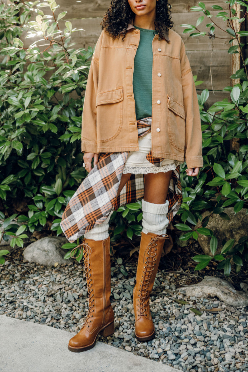 Fynn Knee High Lace Up - Retro Tan - Front