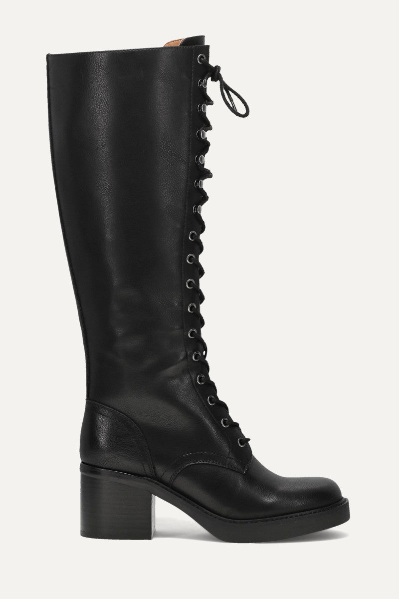 Fynn Knee High Lace Up - Black - Outside