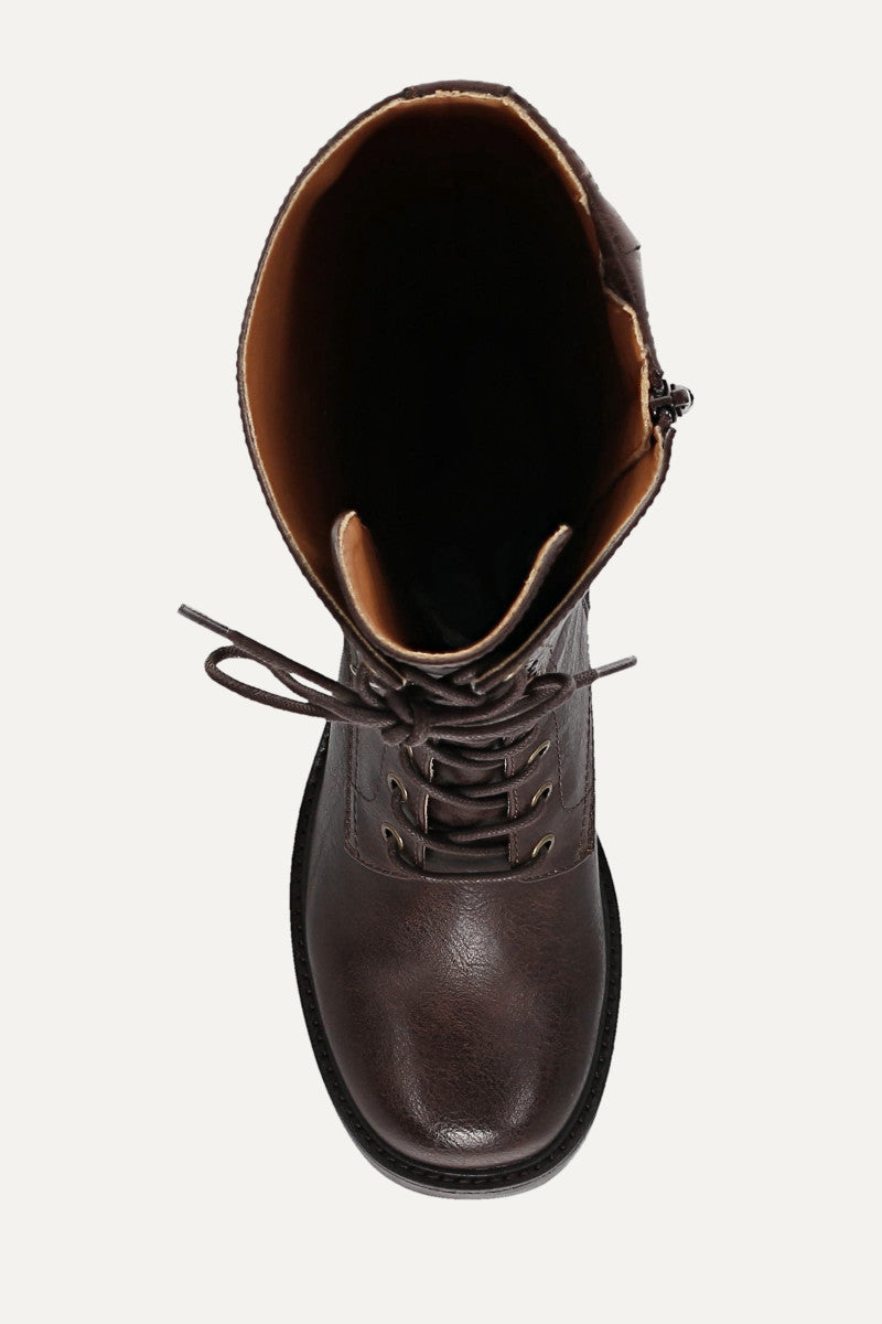 Fynn Knee High Lace Up - Dark Brown - Top Down