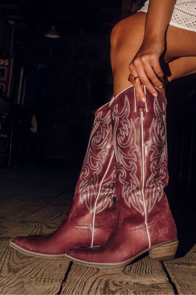 Irlene Tall Deco Stitch - Dark Cherry - Outside