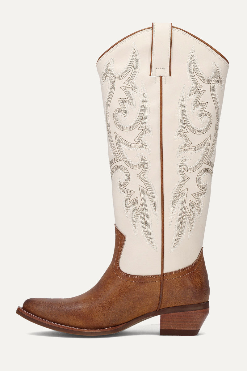 Irlene Tall Deco Stitch - Off White/Caramel Brown - Inside