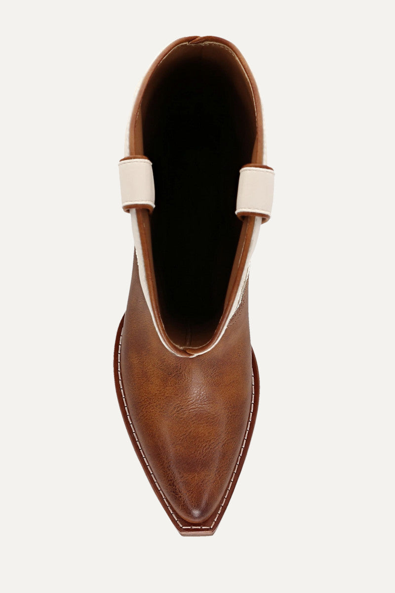 Irlene Tall Deco Stitch - Off White/Caramel Brown - Top Down