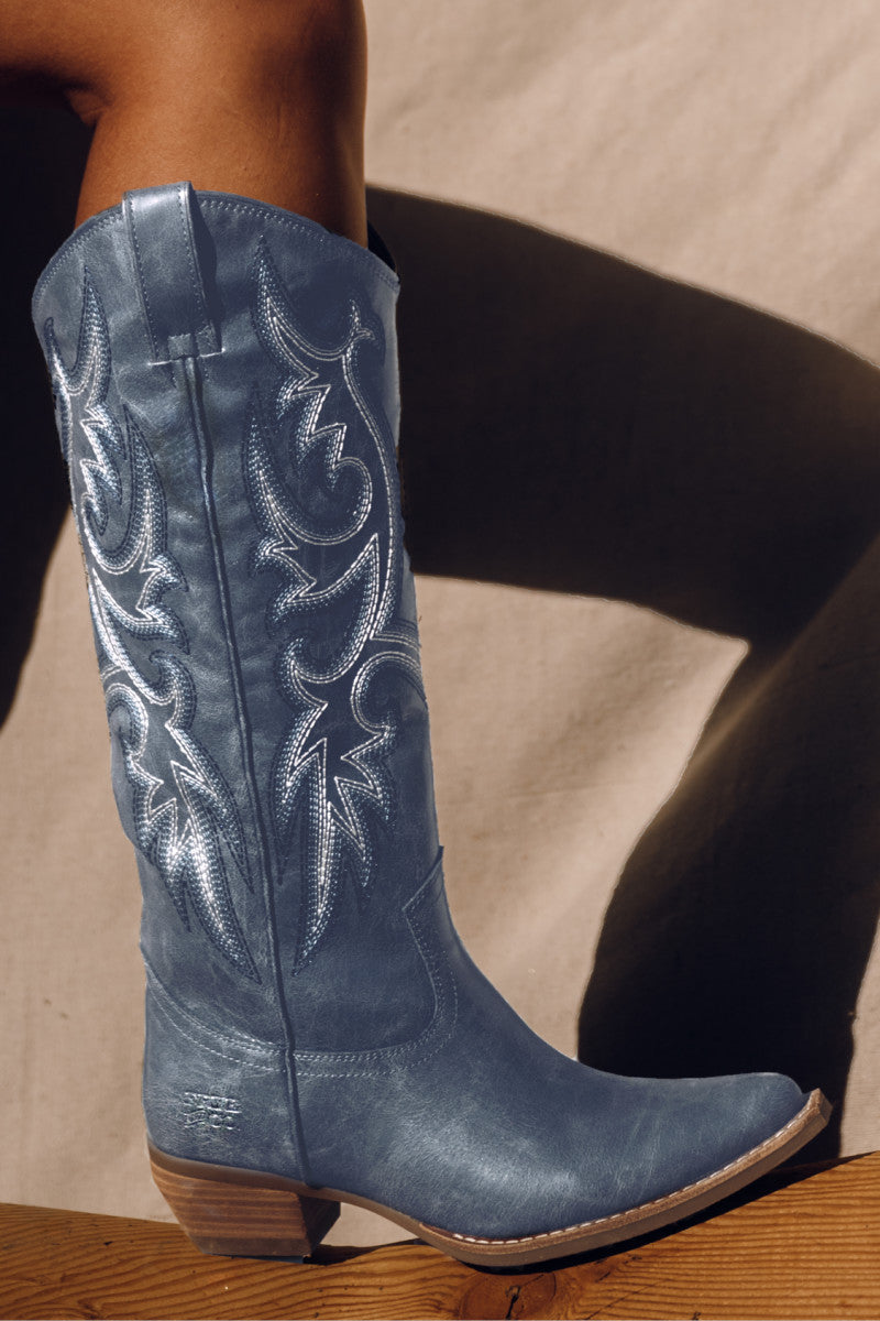 Irlene Tall Deco Stitch - Denim Blue - Outside