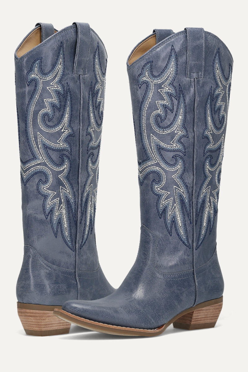 Irlene Tall Deco Stitch - Denim Blue - Pair