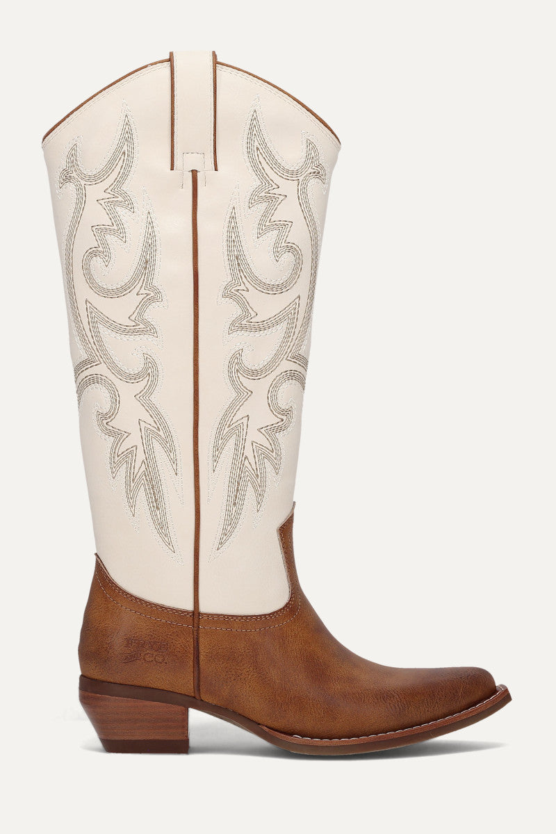 Irlene Tall Deco Stitch - Off White/Caramel Brown - Outside